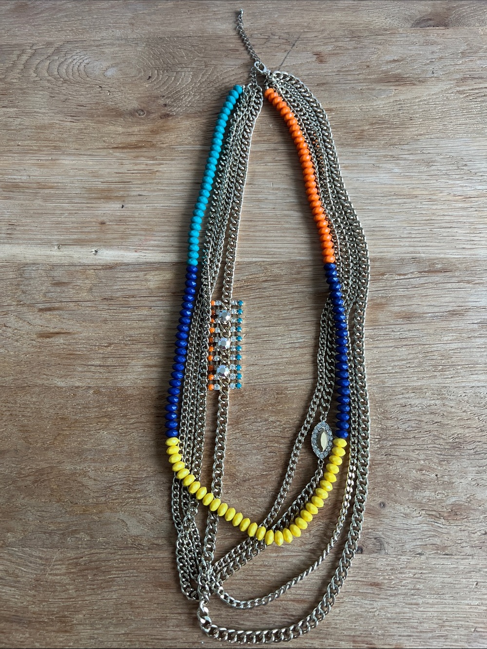 Multi-Strand Colorful Beaded Necklace - Blue, Yellow, Orange, Turquoise